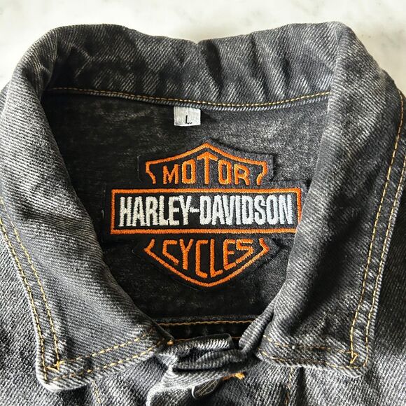 Vintage Harley-Davidson Denim Jean Jacket Born in the USA Eagle - Men's Size L - Picture 5 of 7